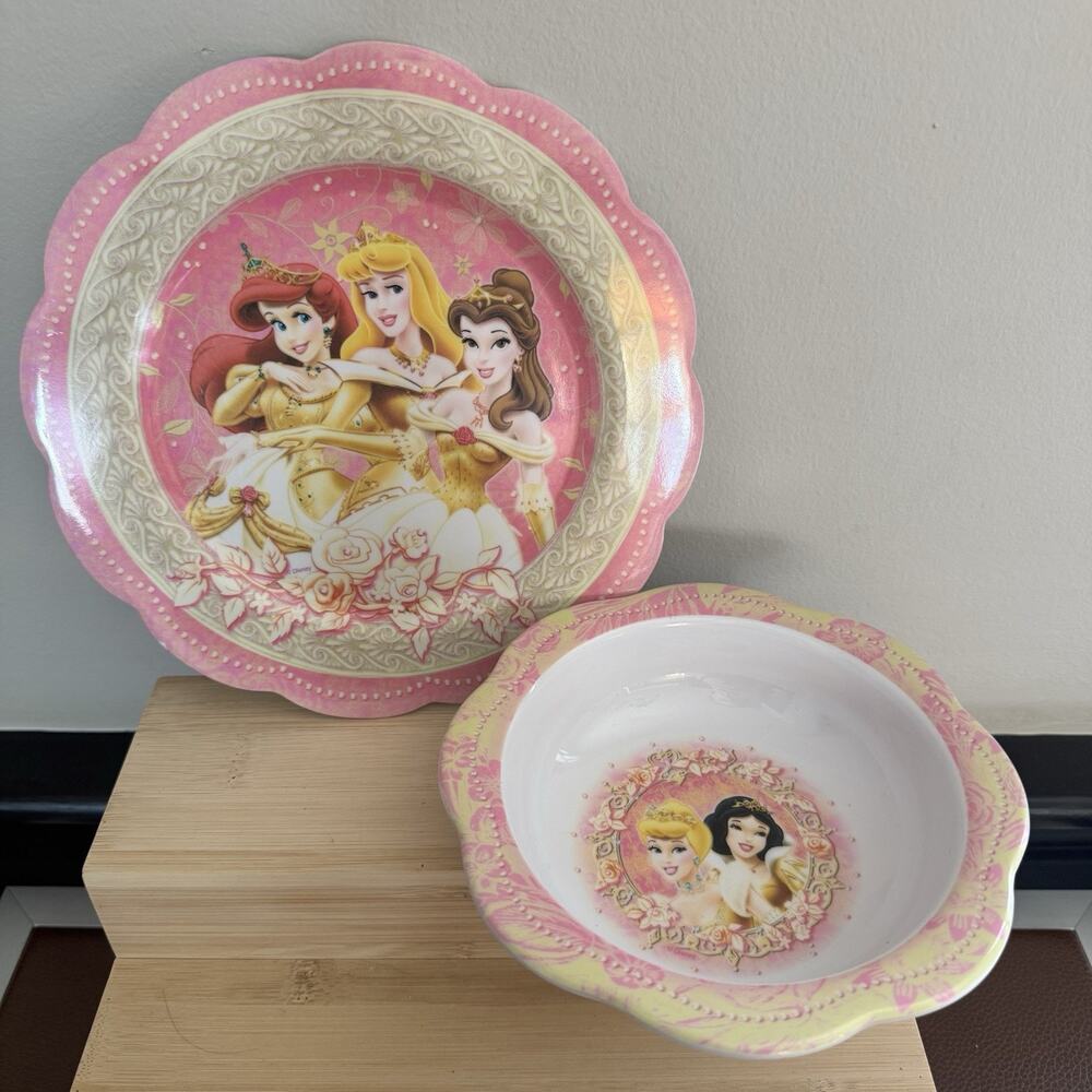 Zak Designs Disney Princess Melamine Plate & Bowl Ariel Aurora Belle Cinderella